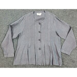FLAX 100% Linen Blue Long Sleeve Button Down Shacket Cardigan Women's Size Small